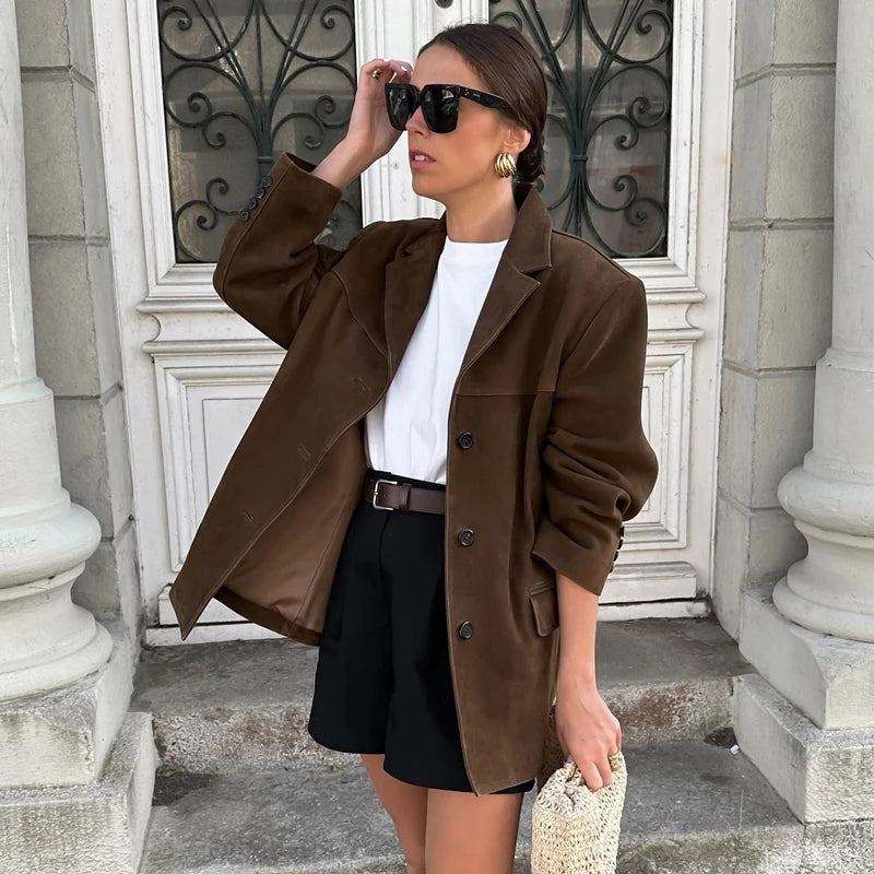 Elegante Lederjacke Braun - Hochwertiges Wildleder für Herbst - IdealeKleiden