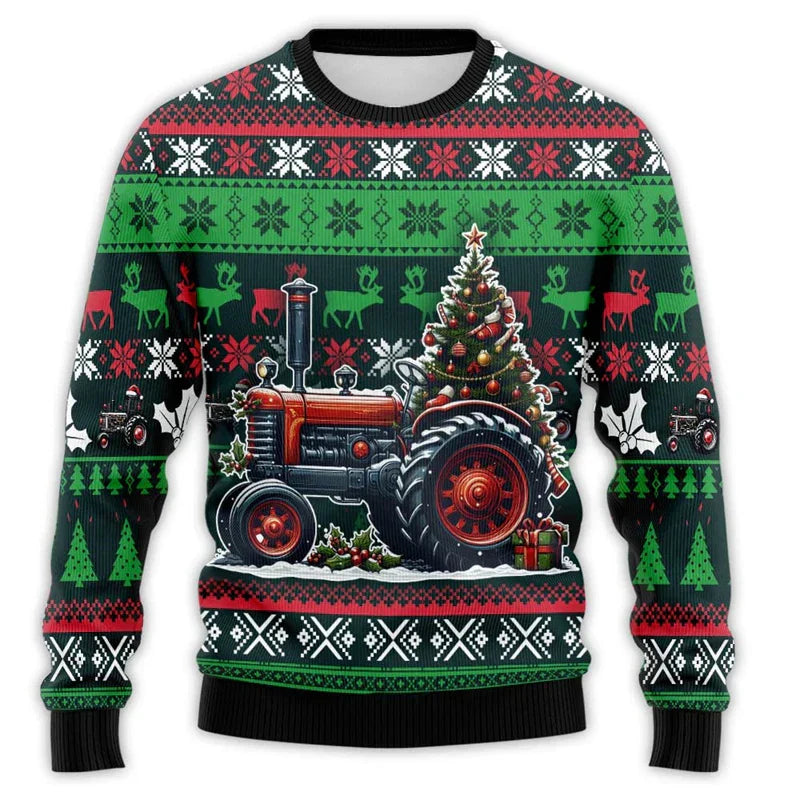 Christmas Sweater Tractor Design - Comfortable Men's Sweater