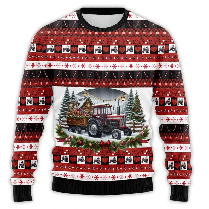 Christmas Sweater Tractor Design - Comfortable Men's Sweater