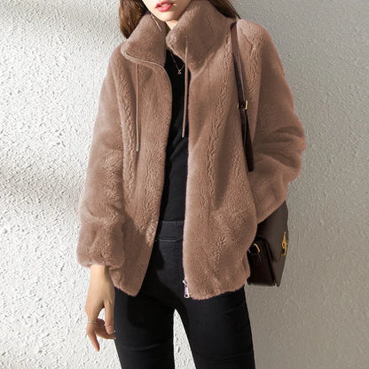Warm fleece jacket turtleneck hood