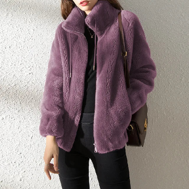 Warm fleece jacket turtleneck hood
