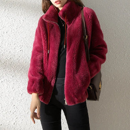 Warm fleece jacket turtleneck hood