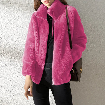 Warm fleece jacket turtleneck hood
