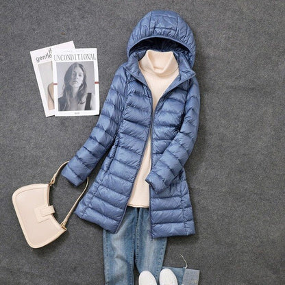 Women's Long Elegant Winter Down Jacket with Hood