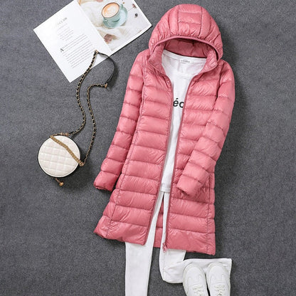 Women's Long Elegant Winter Down Jacket with Hood