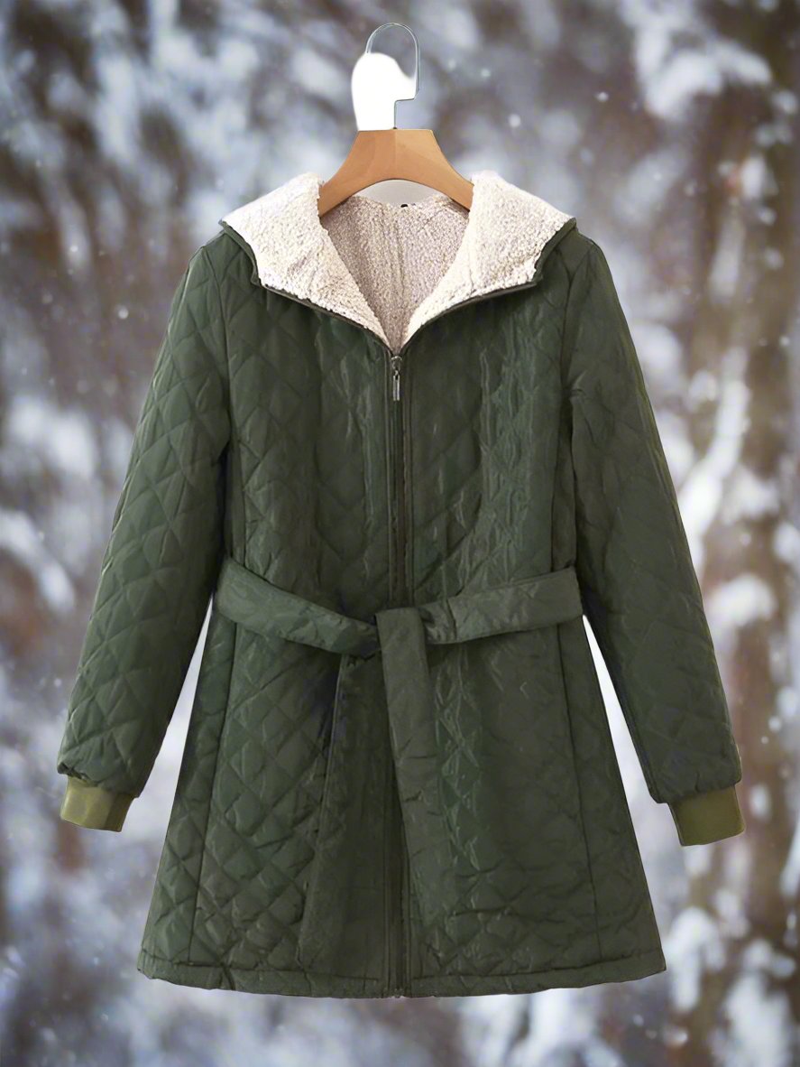 Winter Parka Long Quilted Jacket Hooded Padded