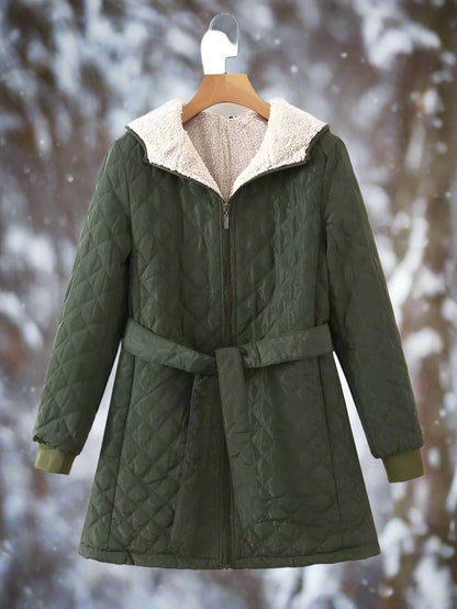Winter Parka Long Quilted Jacket Hooded Padded
