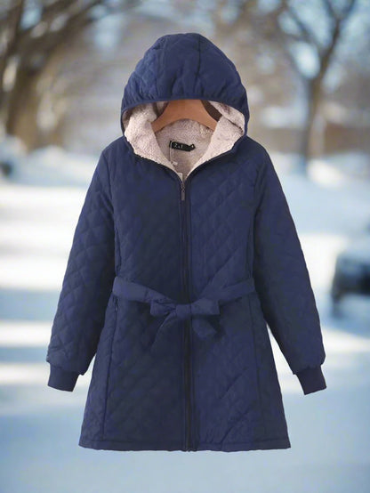Winter Parka Long Quilted Jacket Hooded Padded