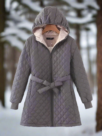 Winter Parka Long Quilted Jacket Hooded Padded