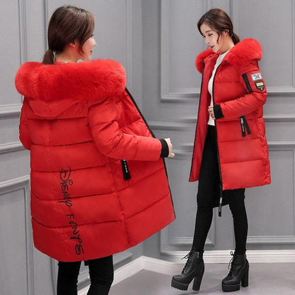 Elegant Women's High-Waisted Winter Coat with Fur Collar