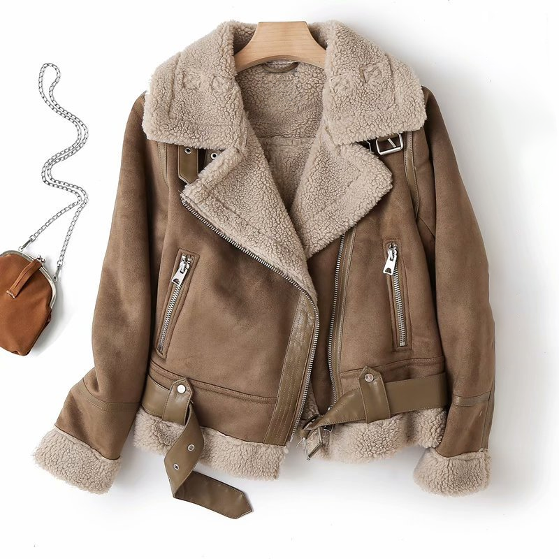 Leather jacket biker style asymmetric
