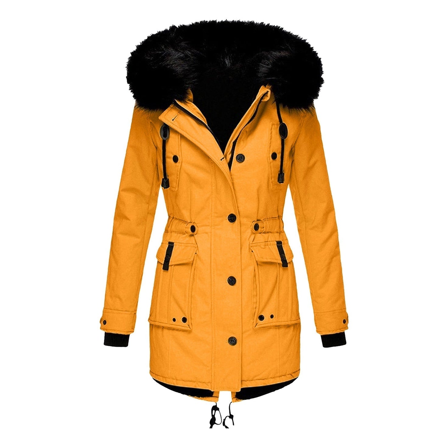 Elegant Women's Mid-Length Faux Fur Coat with Hood