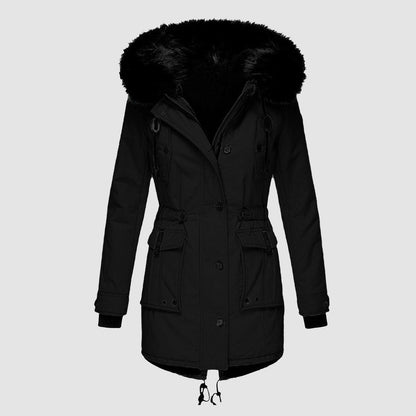 Stylish winter coat with hood and waist