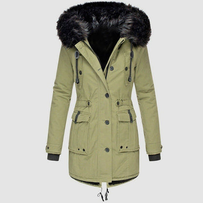 Stylish winter coat with hood and waist