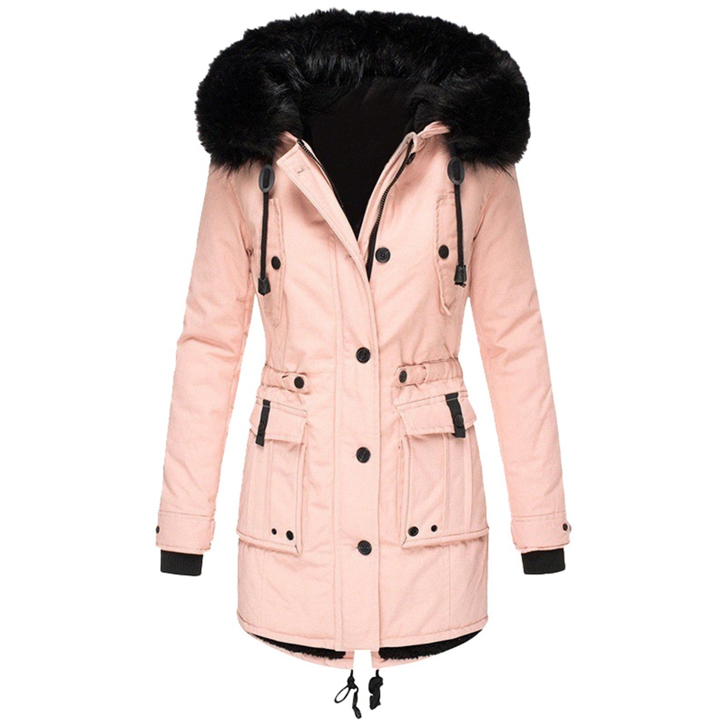 Stylish winter coat with hood and waist