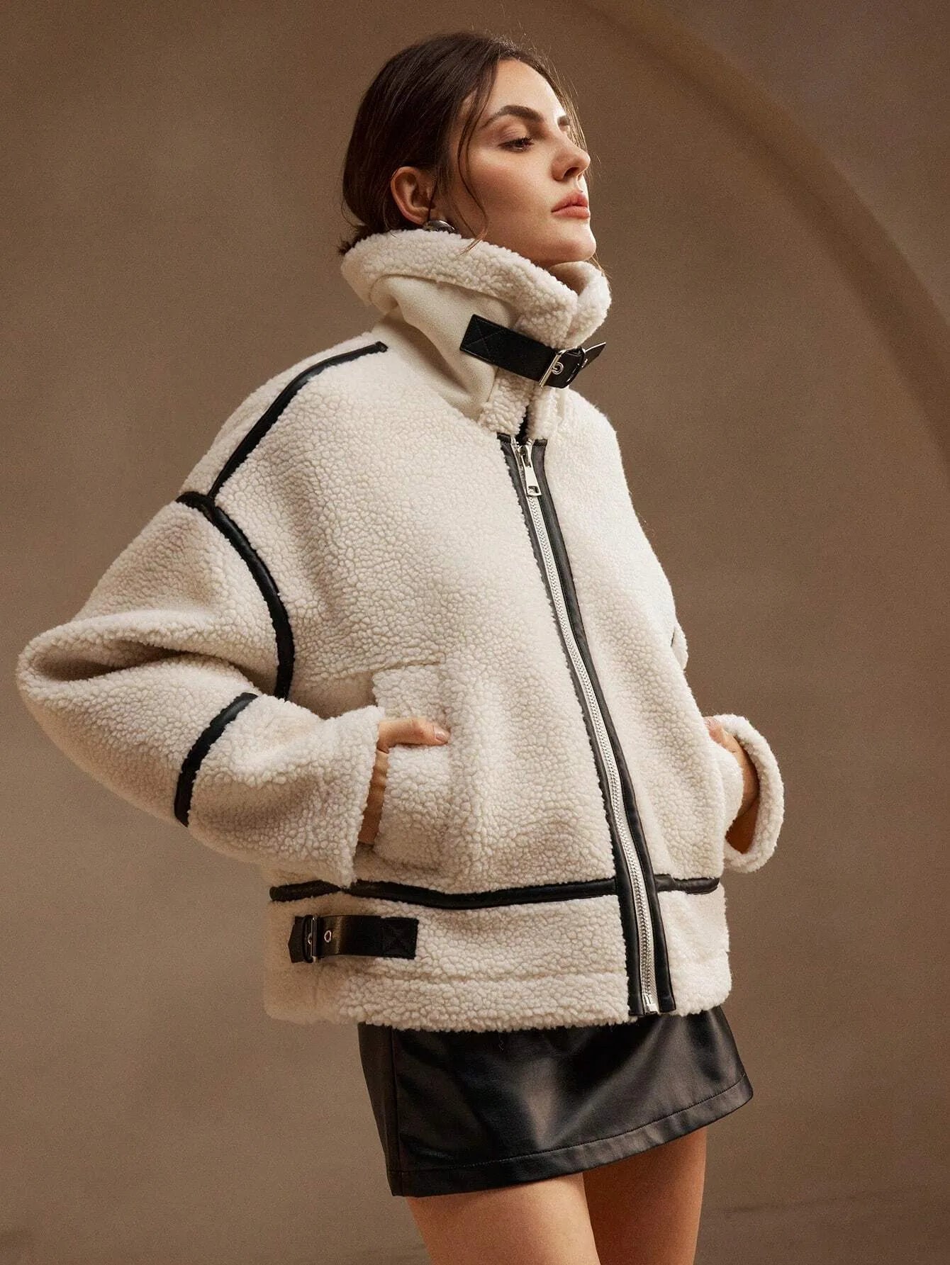 Winter Aviator Jacket Teddy Faux Fur Warm