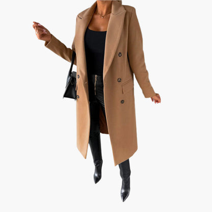 Elegant Women's Long Double-Breasted Classic Winter Coat