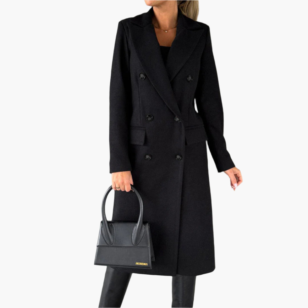 Elegant Women's Long Double-Breasted Classic Winter Coat