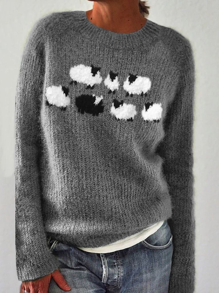 Stylish Long-Sleeve Trendy Print Sweater