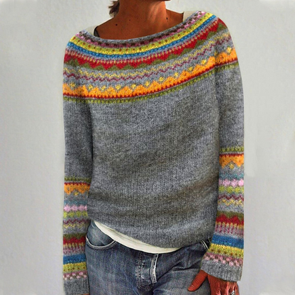 Damen Pullover Retro Style Rundhals - IdealeKleiden