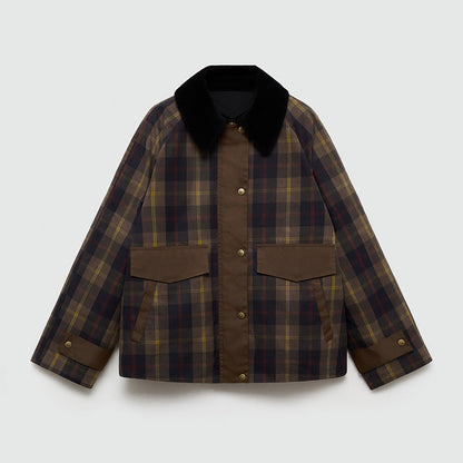 Women's Plaid Winter Jacket Soft with Fur Collar and XXL Pockets