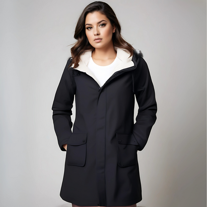 Wasserdichte Damenjacke Warm mit Kapuze und Fleece-Futter - IdealeKleiden