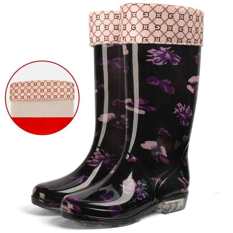 Elegante Winterstiefel Blumenmuster Frauen - IdealeKleiden