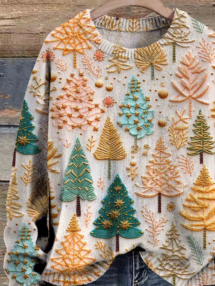 Weihnachtsstrickpullover Damen Oversized Baum-Motiv - IdealeKleiden