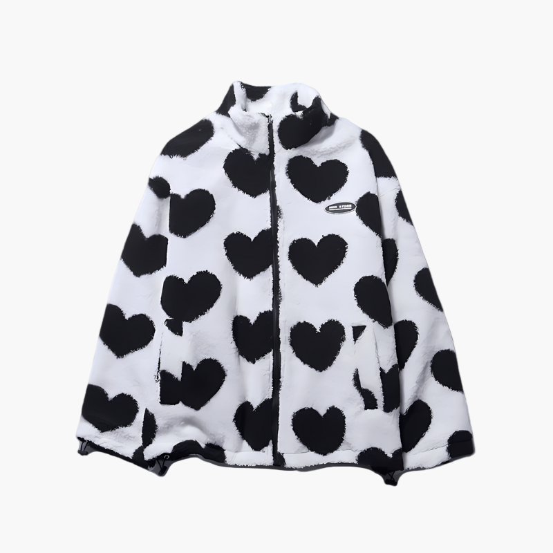 Stylish Fleece Jacket With Heart Motif