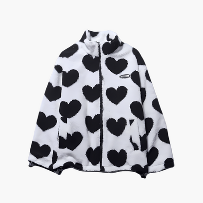 Stylish Fleece Jacket With Heart Motif