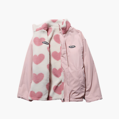 Stylish Fleece Jacket With Heart Motif
