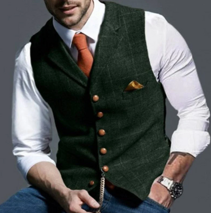 Men's Checked Tweed Style Vest
