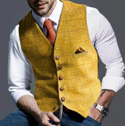 Men's Checked Tweed Style Vest