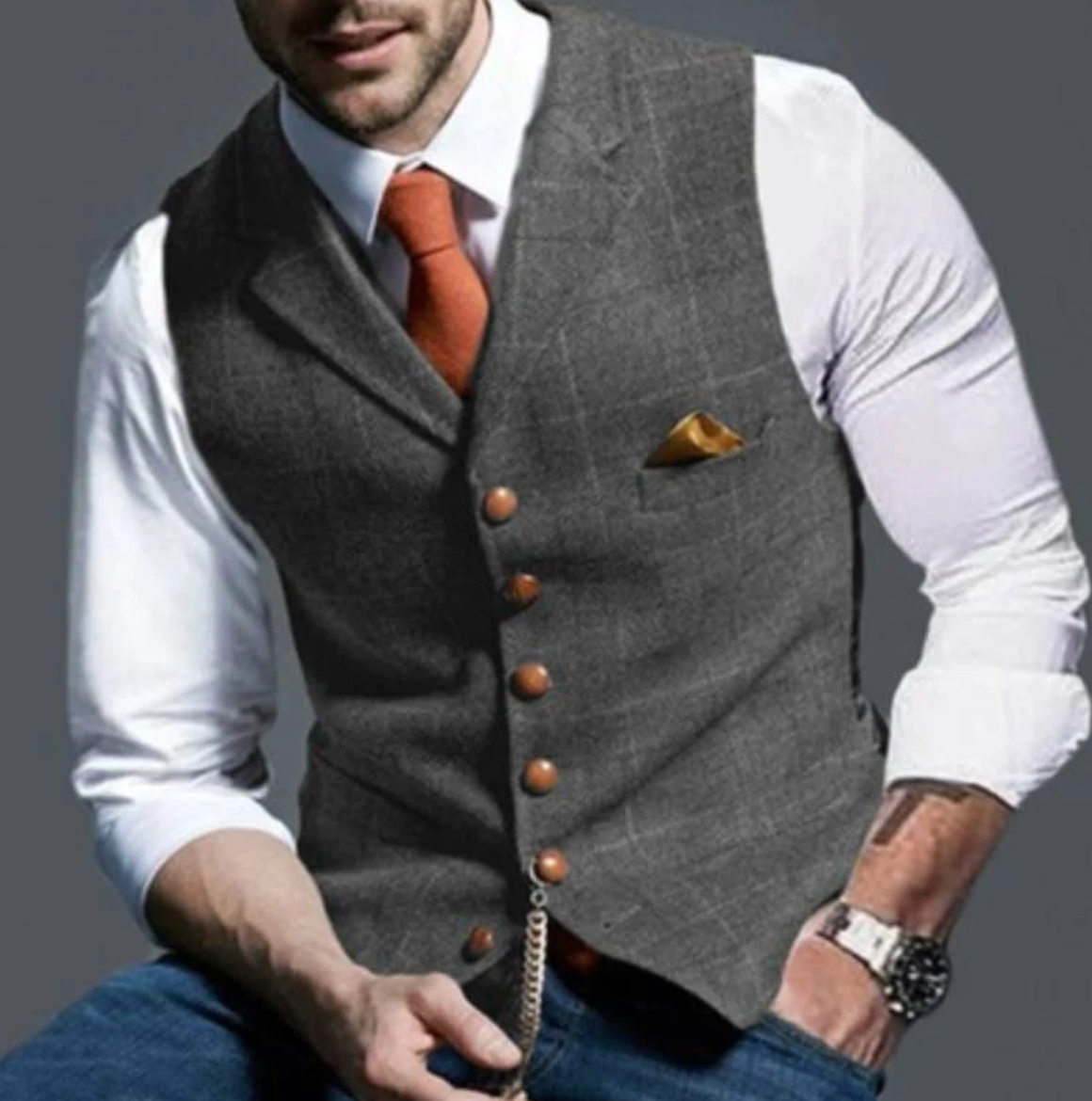 Men's Checked Tweed Style Vest