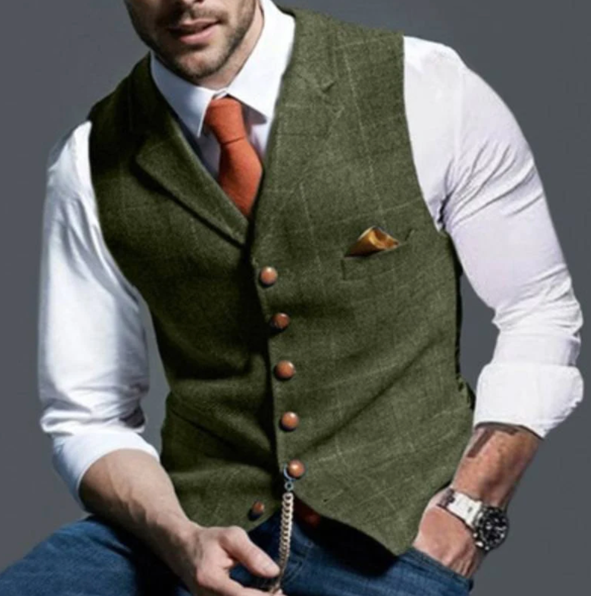 Men's Checked Tweed Style Vest
