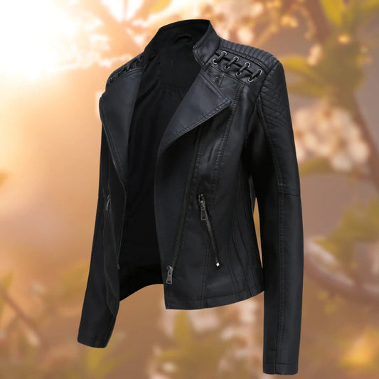 Lederjacke Damen Slim Fit Stehkragen Elegantes Design - IdealeKleiden