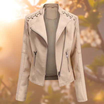 Women's Leather Jacket Slim Fit Stand-up Collar Elegant Design