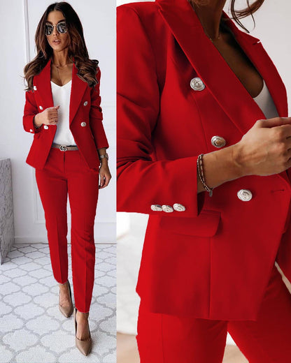 Elegant women's suit with blazer and trousers