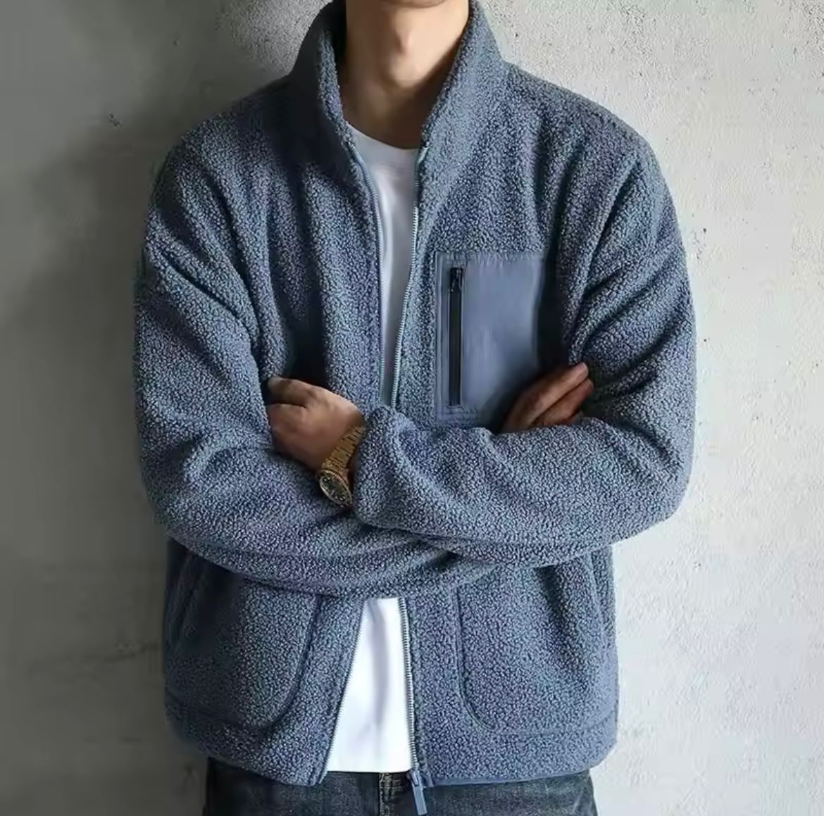 Men's Warm Zip Jacket with Many Pockets