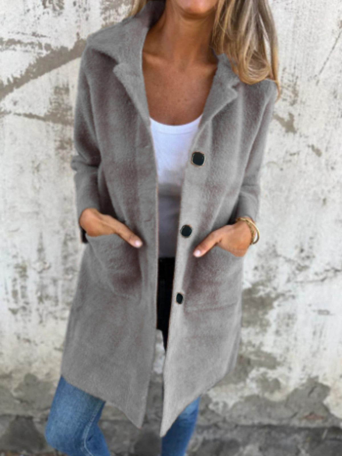 Long Women's Jacket Modern Buttons