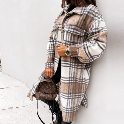 Oversized Plaid Wool Coat Long Women's Coat