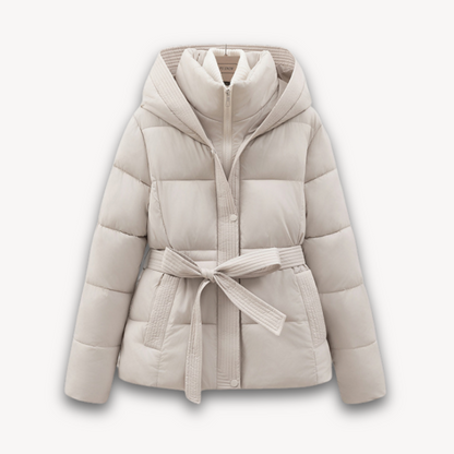 Women's Winter Puffer Jacket Hood Belt
