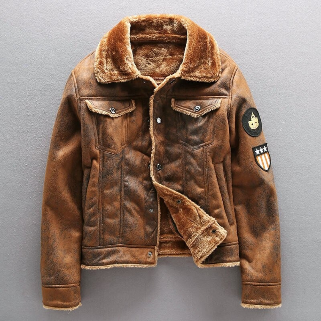 Men's Warm Insulated Leather Biker Jacket Winter