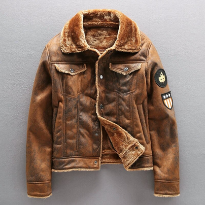 Men's Warm Insulated Leather Biker Jacket Winter
