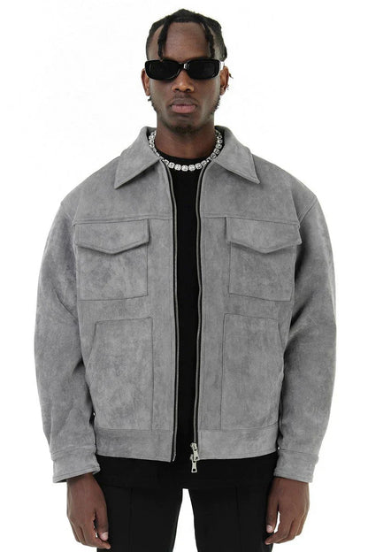 Men's Leather Biker Jacket Zipper