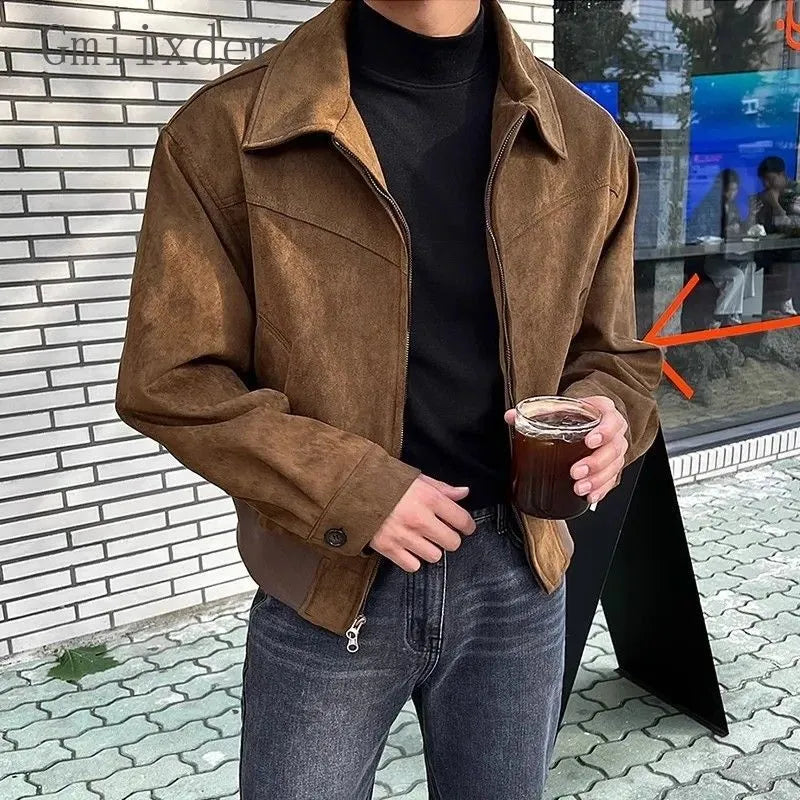 Men's Vintage Style Leather Jacket with Zip