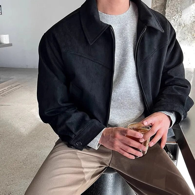 Men's Vintage Style Leather Jacket with Zip