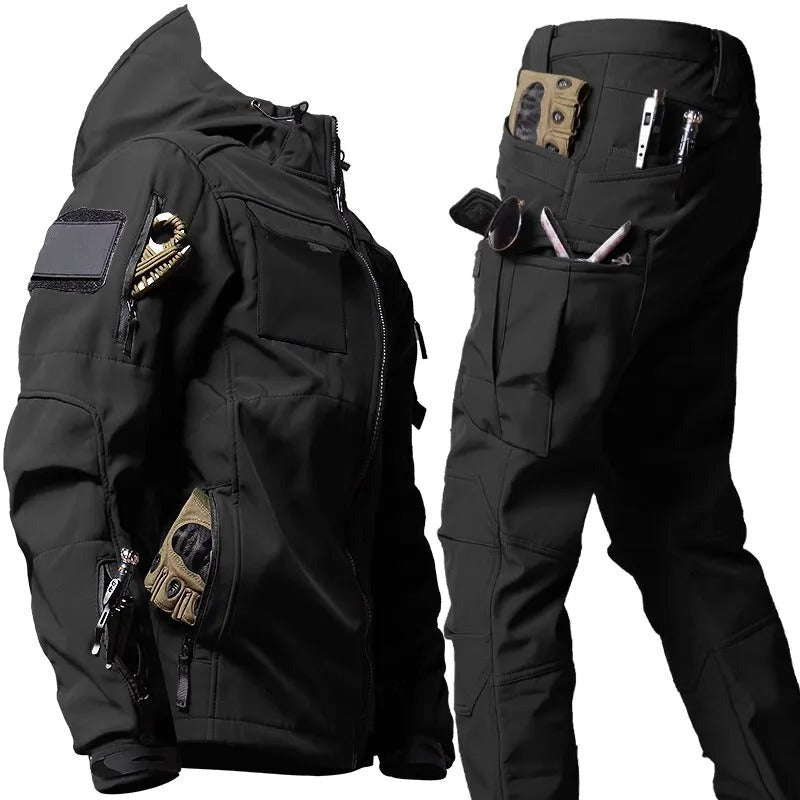 Waterproof Outdoor Jacket Men with Hood and Trousers