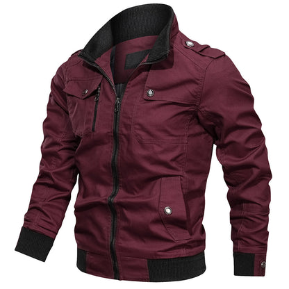 Men's Modern Bomber Jacket with Ribbed Collar and Pockets