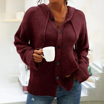 Women's Warm Hooded Cardigan with Drawstring